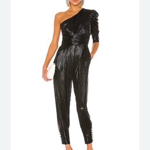 Retrofete Shimmering Black One-Shoulder Jumpsuit